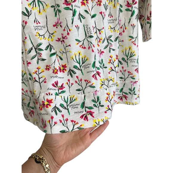 Lands End Womens 1X 16W-18W Wildflower Botanical Print 3/4 Sleeve Slub Knit Top - Picture 2 of 9